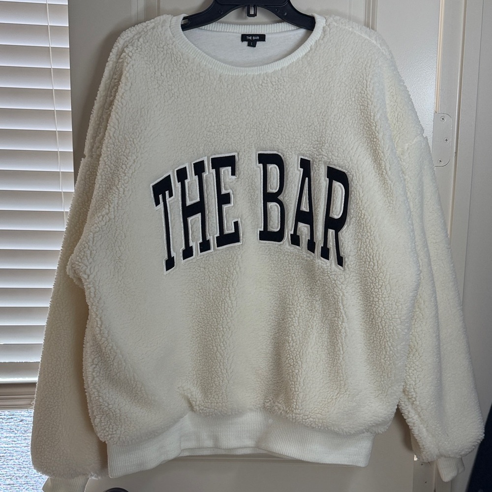 The Bar Cream Sherpa Crewneck with Black Logo